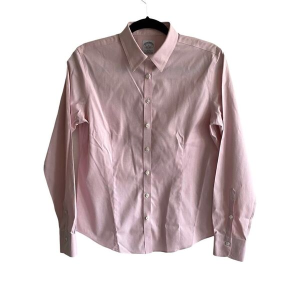 BROOKS BROTHERS Cotton Stretch Button Front Fitted Long Sleeve Shirt Pink 6 - Picture 2 of 7